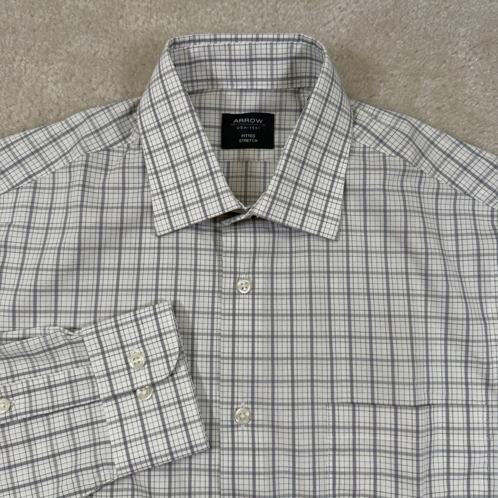 NWT ARROW Plaid Button Athletic Fit Shirt Men S 14-14.5 32/33 White Long Sleeve